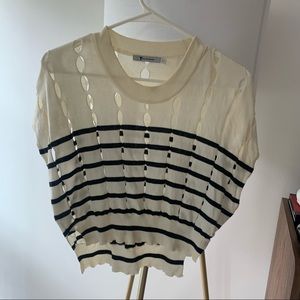 T Alexander Wang Eyelet Cropped Striped Sweater